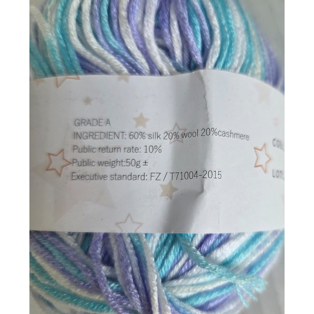 Lot of 6 Skeins Baby Yarn Variegated Purple White Blue Silk Cashmere Wool 300g - Picture 4 of 5